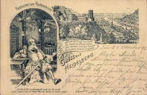 Litho Heidelberg am Neckar, Gesamtansicht, Restaurant zum Rodensteiner