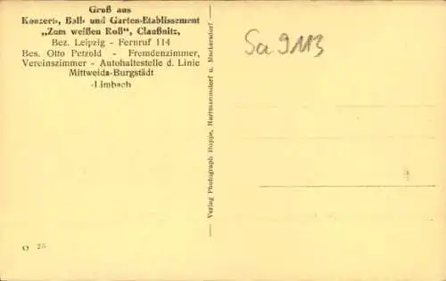 Ak Claußnitz in Sachsen, Gasthof zum weißen Ross, Autobus