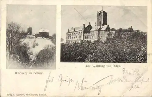 Ak Lutherstadt Eisenach Thüringen, Hellthal, Wartburg im Schnee, Die Wartburg von Osten, Verlag C