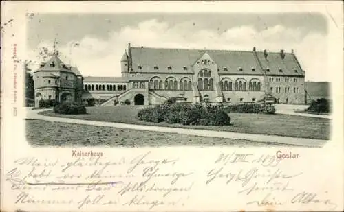 Ak Goslar am Harz, Kaiserhaus, Gebäude mit Garten, lyrischer Text