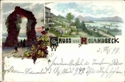 Litho Rolandseck Remagen, Drachenfels, Aussicht vom Rolandsbogen