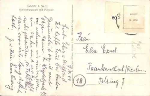 Ak Görlitz in der Lausitz, Hindenburgplatz, Postamt