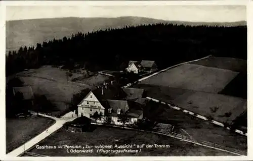 Ak Felsberg im Odenwald Hessen, Gasthaus, Pension Zur schönen Aussicht, Flugzeugaufnahme, maleris