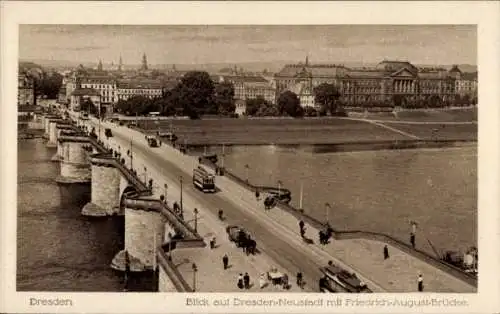 Ak Dresden Neustadt, Blick auf Dresden-Neustadt, Friedrich-August-Brücke,  Architektur, Straßenba