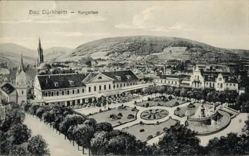 Ak Bad Dürkheim an der Weinstraße Pfalz, Kurgarten,  Gebäude, Parkanlagen, Brunnen, Hügel im Hint