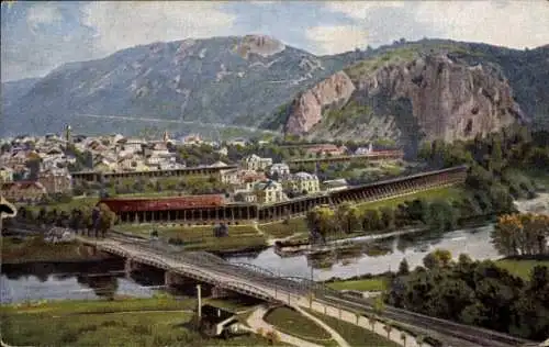 Künstler Ak Bad Münster am Stein, Blick von der Ebernburg
