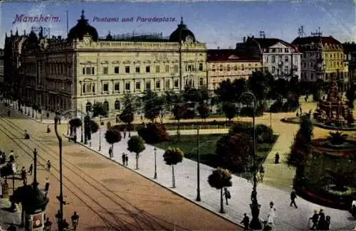 Ak Mannheim in Baden, Postamt, Paradeplatz, Stadtansicht