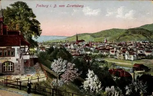 Ak Altstadt Freiburg im Breisgau, Aussicht vom Lorettoberg, Stadtansicht, alte 