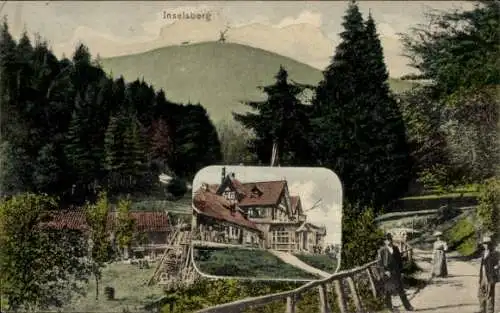 Ak Brotterode in Thüringen, Großer Inselsberg, Berglandschaft, alte Gebäude, Bäume, Spaziergänger