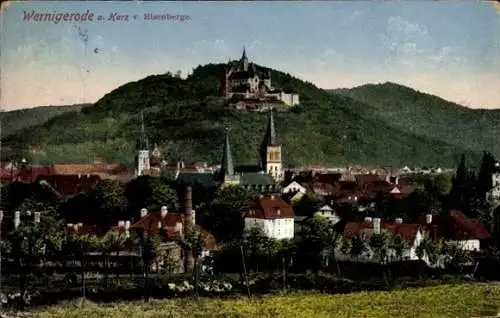 Ak Wernigerode am Harz, Blick auf den Ort vom Eisenberge aus gesehen