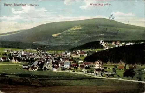 Ak Braunlage im Oberharz, Kurort  Wurmberg 968 m, malerische Landschaft, viele Gebäude