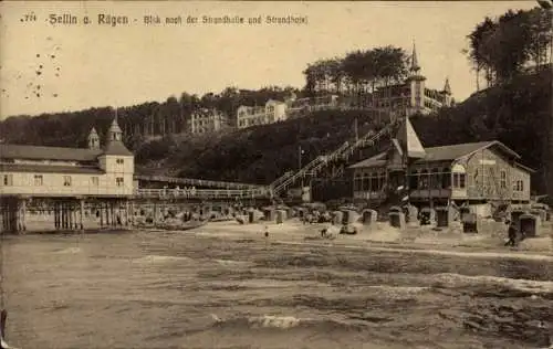 Ak Ostseebad Sellin auf Rügen, Blick nach der Strandhalle, Strandhotel, Rügen
