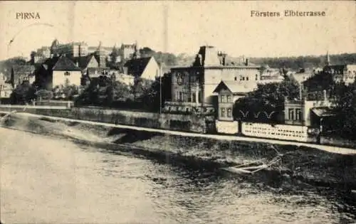 Ak Pirna an der Elbe, Blick auf  Försters Elbterrasse,  Architektur, Elbe