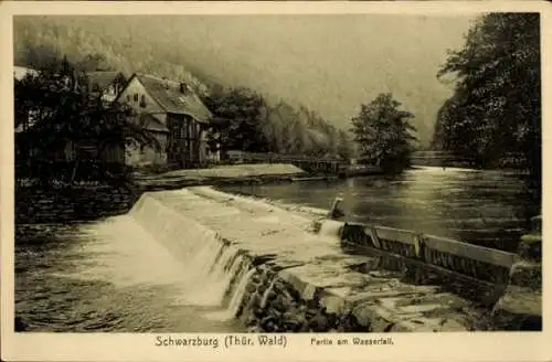 Ak Schwarzburg in Thüringen, Wasserfall, Bild von Gebäude, Natur, ruhige Atmosphäre