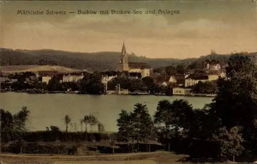 Ak Buckow in der Märkischen Schweiz, Märkische Schweiz, Buckow-See, Kirchturm, Gebäude, Wasserlan