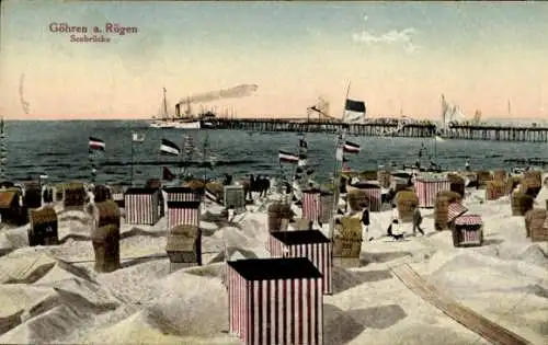 Ak Ostseebad Göhren auf Rügen, Strand, Seebrücke
