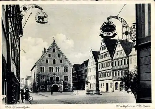 Ak Bad Mergentheim in Tauberfranken, Marktplatz mit Rathaus,  Architektur, Schwarz-Weiß-Bild