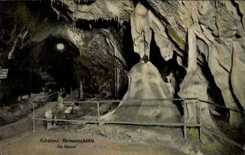 Ak Rübeland Oberharz am Brocken, Hermannshöhle, Die Kanzel, Stalaktiten, Höhlenlandschaft