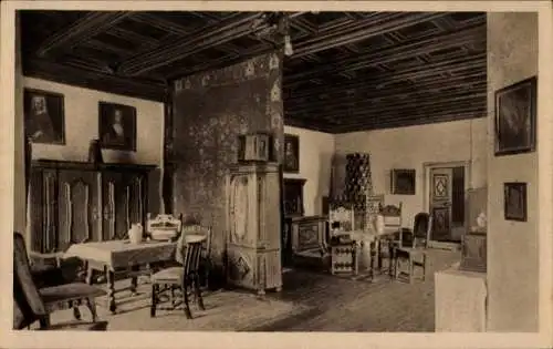 Ak Lauenstein Ludwigsstadt in Oberfranken, Burg Lauenstein, Askanierzimmer, Historische Möbel, Ge