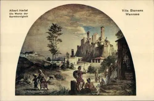 Ak Berlin Zehlendorf Wannsee, Landschaft mit Burg, Personen in antiken Kostümen, Villa Siemens