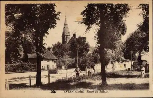 Ak Vatan Indre,  Place du Pillain, Kirche, Fahrräder, ländliche Umgebungen