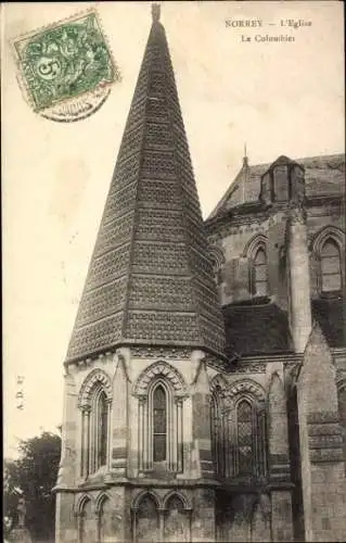Ak Norrey en Bessin Calvados, Kirche, L'Eglise, Le Colombier, Spitzdach, r Stil