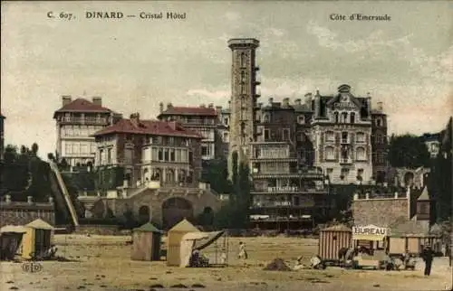 Ak Dinard Ille et Vilaine, Cristal Hotel, Côte d'Emeraude, Restaurant, Büro, alte Architektur