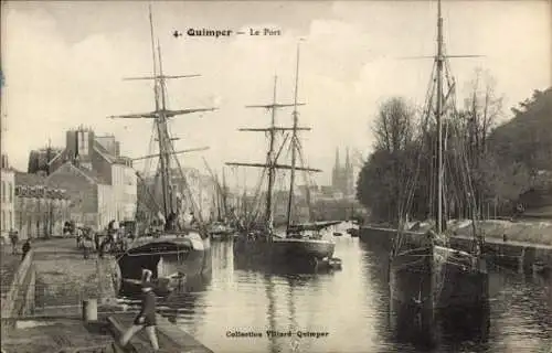 Ak Quimper Finistère, Hafenansicht, Segelschiffe, Gebäude am Ufer
