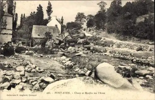 CPA Pont Aven Finistère, Chaos et Moulin sur l'Aven