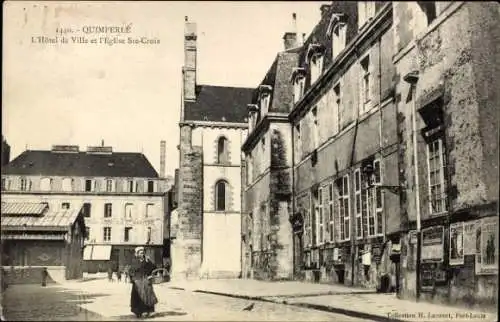 Ak Quimperlé Finistère, Hôtel de Ville, Église Ste-Croix, Straße,  Gebäude