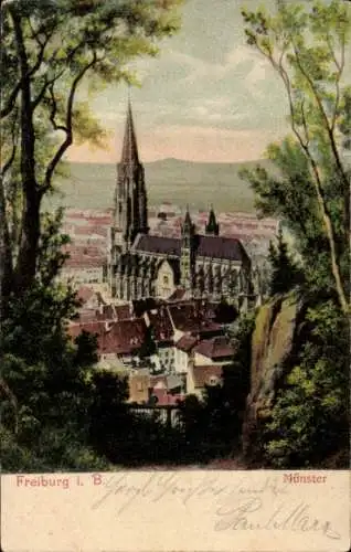Ak Altstadt Freiburg im Breisgau, Blick auf Münster, Freiburg, Kirche, Landschaft, Stadtansicht