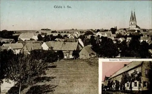 Ak Göda in der Oberlausitz, Gesamtansicht, Kirche, Rentsches Restauration