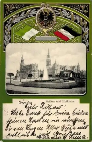 Präge-Wappen Ak Dresden Altstadt, Schloss und Hofkirche