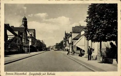 Ak Blumenthal Bremen, Lange Straße mit Rathaus