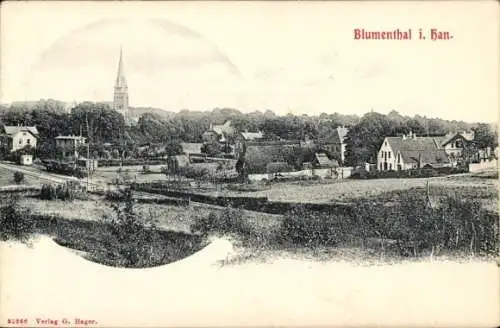 Ak Blumenthal (Hannover) Hansestadt Bremen, Panorama von Blumenthal, Kirche im Hintergrund, ländl
