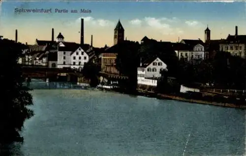 Ak Schweinfurt in Unterfranken Bayern, Schlachtschüssel, Stadtansicht mit Fluss, Gebäude, Bäume, 