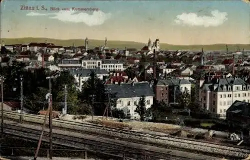 Ak Zittau in der Oberlausitz, Blick vom Kummersberg auf die Stadt, Bahnstrecke