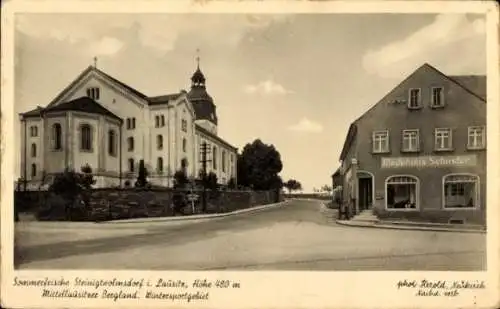 Ak Steinigtwolmsdorf in der Lausitz, Kirche, Modehaus Schuster
