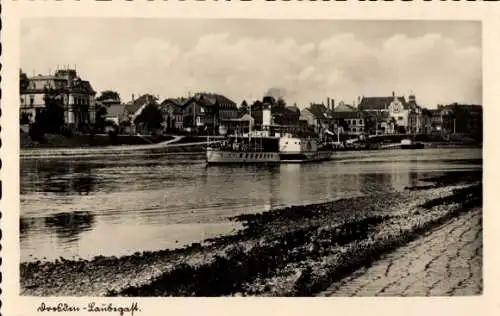 Ak Dresden Laubegast, Teilansicht, Dampfschiff auf der Elbe