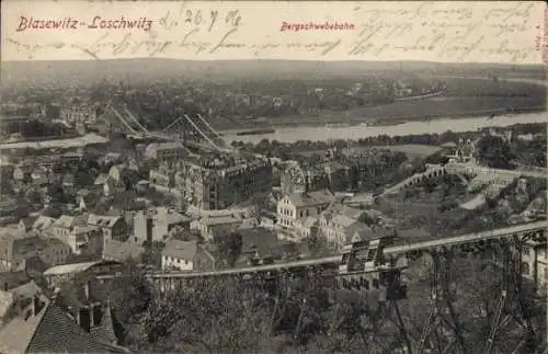 Ak Dresden Blasewitz, Blasewitz-Loschwitz, Bergschwebebahn, Flussansicht, Stadtansicht