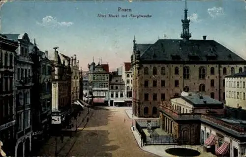 Ak Poznań Posen, Alter Markt mit Hauptwache, schöne Architektur,  Szene
