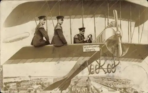 Ak Döberitz im Havelland, Flugzeug mit Soldaten, Aufschrift 'Döberitz',  Szenerie