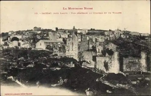 Ak Saissac Aude, Vue générale du chateau et du village