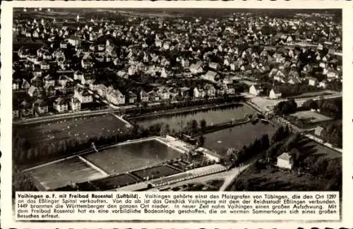 Ak Vaihingen an der Enz, Freibad Rosental, Luftbild, Vaihinger Geschichte, Badeanlage, schöne Lan
