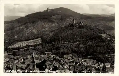 Ak Weinheim an der Bergstraße Baden, Burgruine Windeck, Fliegeraufnahme