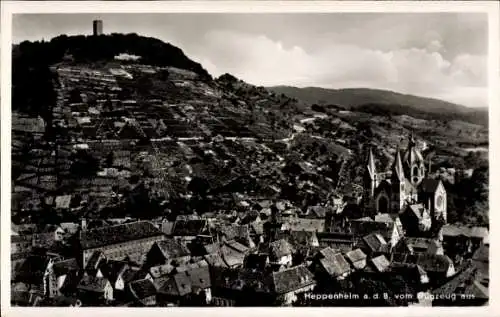 Ak Heppenheim an der Bergstraße, Luftaufnahme von  Weinberge, Stadtansicht, Kirche