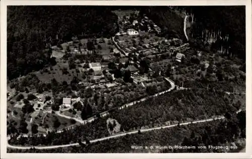 Ak Würm Pforzheim im Schwarzwald, Luftaufnahme von Wurm a. d. Würm, Pforzheim, ländliche Landscha