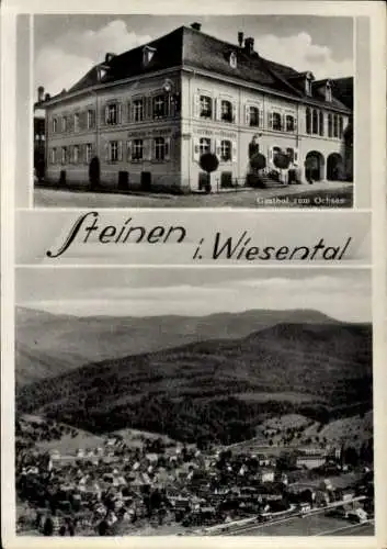 Ak Steinen im Wiesental Schwarzwald Baden, Gasthof zum Ochsen, Fliegeraufnahme