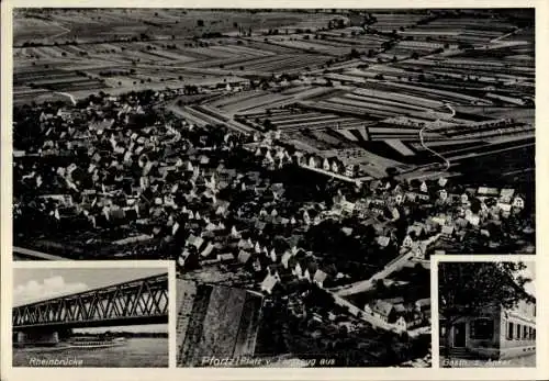 Ak Pfortz Maximiliansau Wörth am Rhein, Rheinbrücke, Gasthaus zum Anker, Fliegeraufnahme