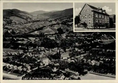 Ak Lauf in Baden Schwarzwald, Gasthaus zum Rössel, Fliegeraufnahme